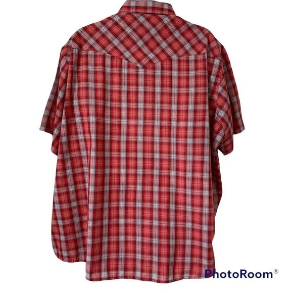 Wrangler Men's Western Shirt 3XL Pearl Snap Plaid Red White Blue Short Sleeve - Picture 3 of 4
